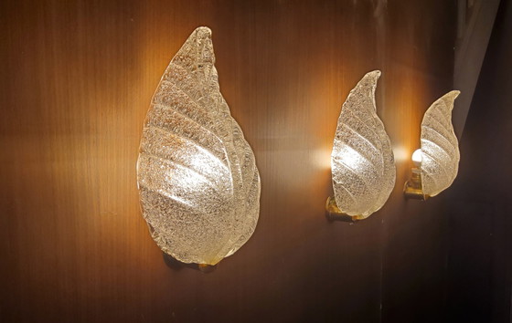 Image 1 of Murano, Wandlampen in bewerkt transparant glas, jaren 1940