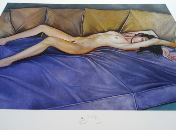 Image 1 of Bruno Bruni - Donna Nuda Sul Divano - Originele Lithografie - Handgesigneerd