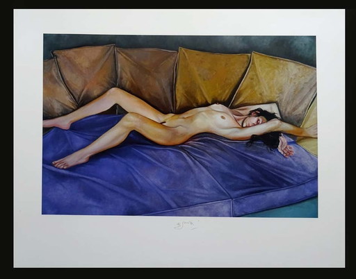 Bruno Bruni - Donna Nuda Sul Divano - Originele Lithografie - Handgesigneerd