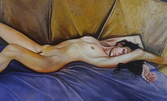 Image 1 of Bruno Bruni - Donna Nuda Sul Divano - Originele Lithografie - Handgesigneerd