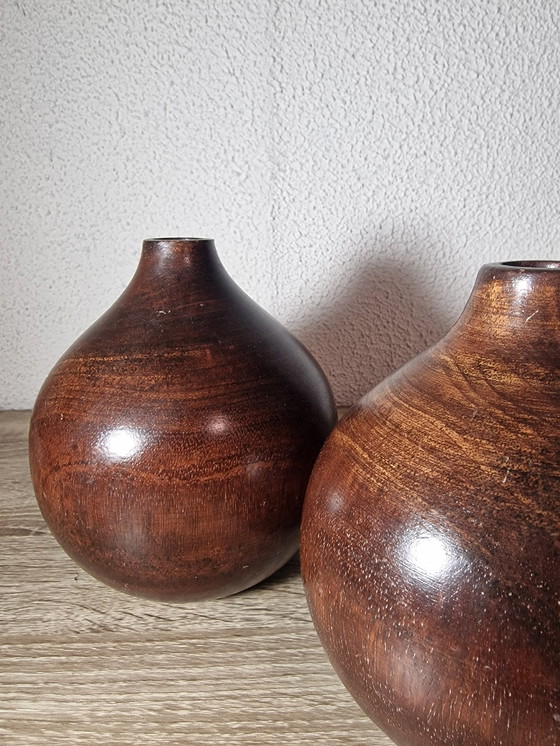 Image 1 of 2X Vintage Houten Vaas