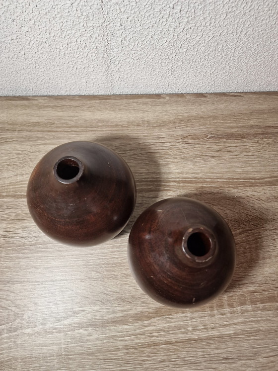 Image 1 of 2X Vintage Houten Vaas