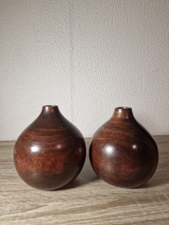 Image 1 of 2X Vintage Houten Vaas