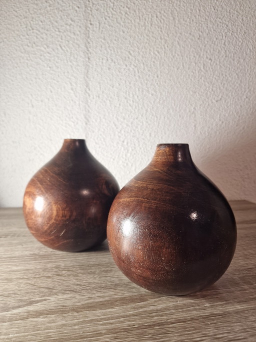 2X Vintage Houten Vaas