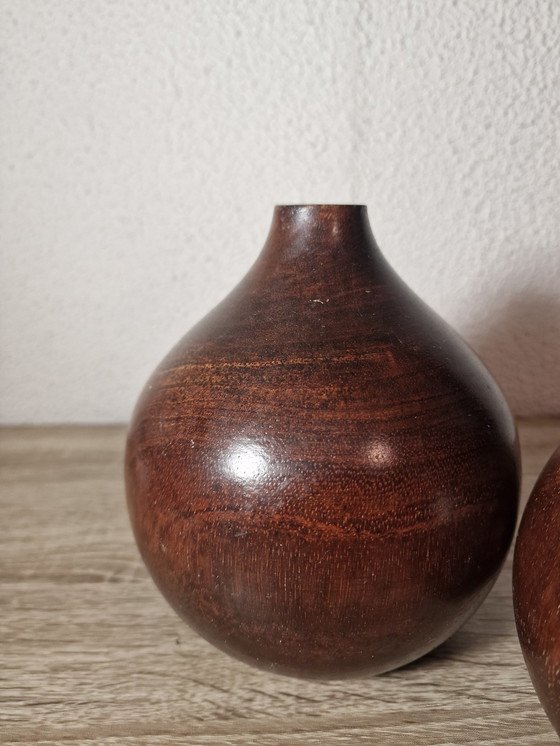 Image 1 of 2X Vintage Houten Vaas