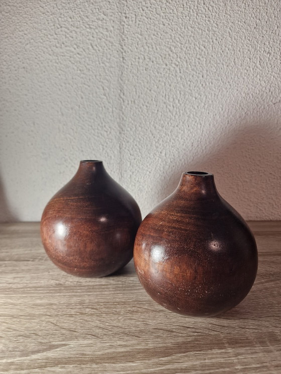 Image 1 of 2X Vintage Houten Vaas