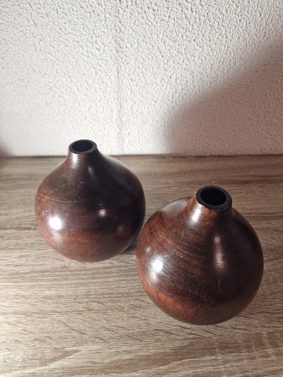 Image 1 of 2X Vintage Houten Vaas