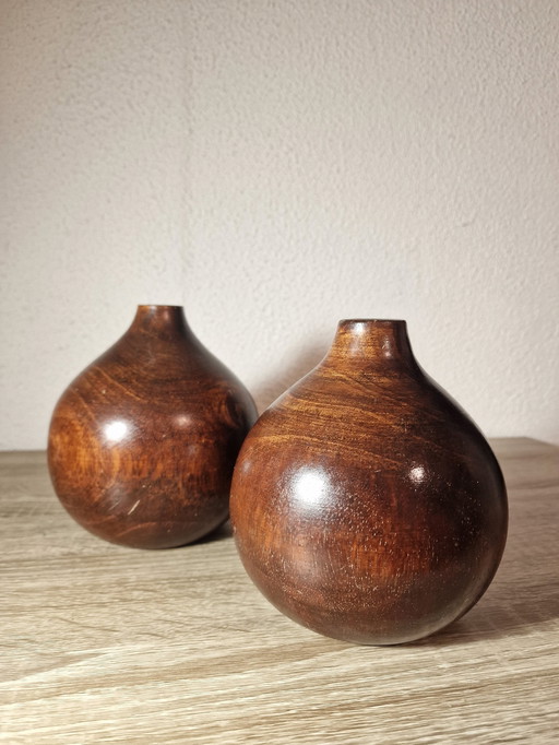 2X Vintage Houten Vaas