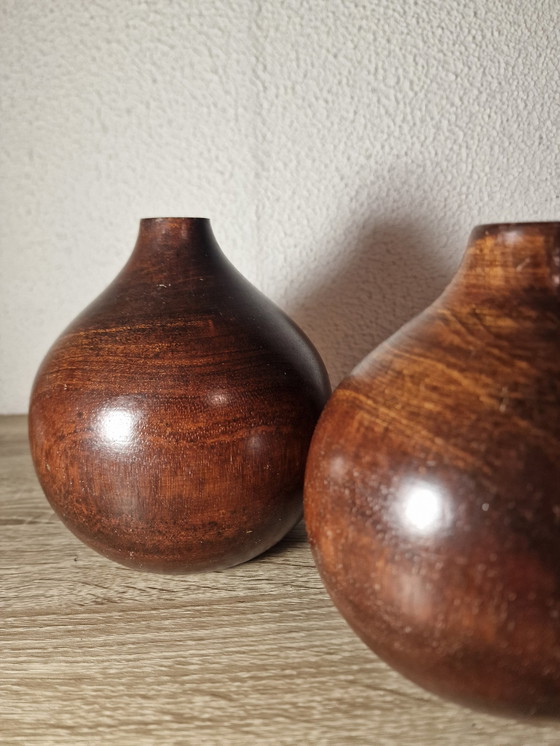 Image 1 of 2X Vintage Houten Vaas