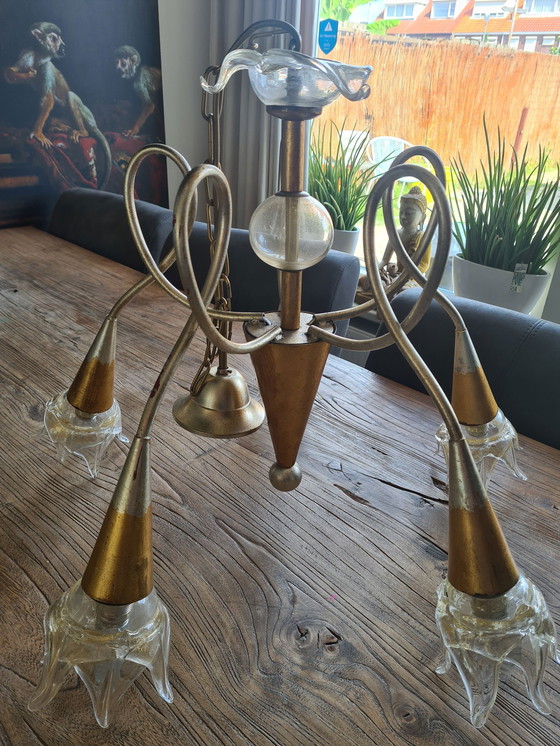 Image 1 of Klassieke Hanglamp met handgemaakte glazen bloemkelken