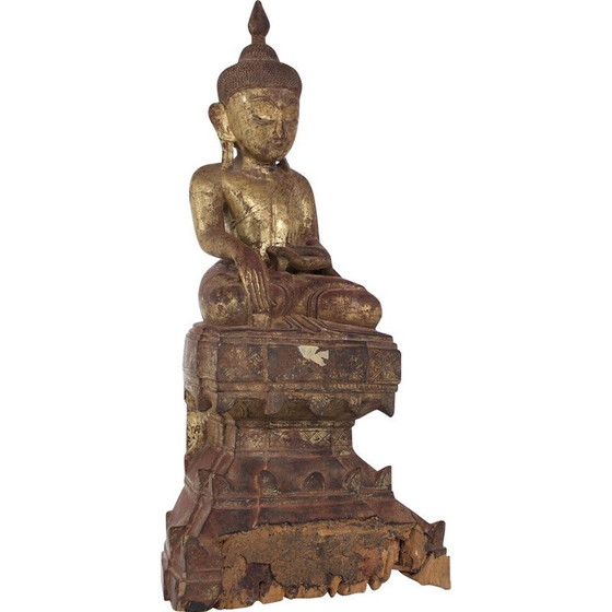 Image 1 of Vintage Boeddha sculptuur van verguld hout, Birma