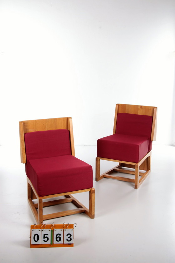 Image 1 of Franse vintage set designer stoelen van eikenhout, 1970s