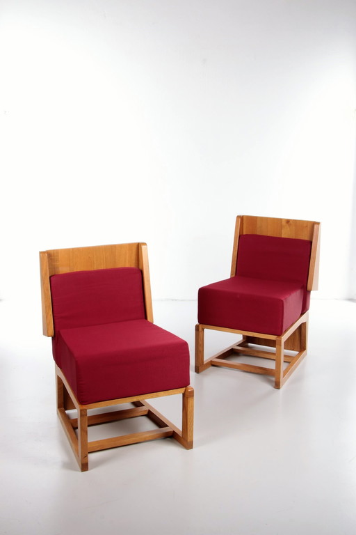 Franse vintage set designer stoelen van eikenhout, 1970s