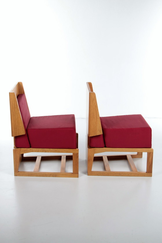 Image 1 of Franse vintage set designer stoelen van eikenhout, 1970s