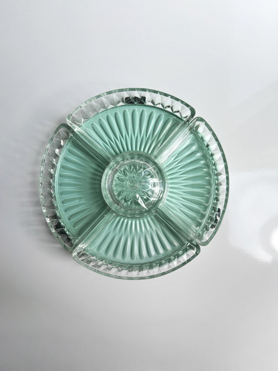 Image 1 of Vintage Cabaret draaischijf Lazy Susan Serveren Draaischijf Draaibare Cake Stand Mid Century jaren 50 Mintgroen