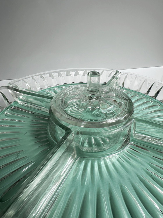 Image 1 of Vintage Cabaret draaischijf Lazy Susan Serveren Draaischijf Draaibare Cake Stand Mid Century jaren 50 Mintgroen