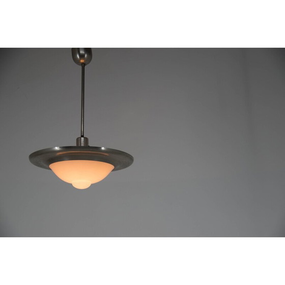 Image 1 of Vintage roze Art Deco hanglamp of vernikkelde Bauhuas van Franta Anyz, 1920