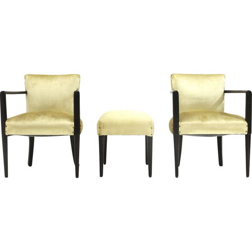 Paar vintage Italiaanse fluwelen fauteuils met voetenbank, 1940