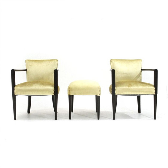 Image 1 of Paar vintage Italiaanse fluwelen fauteuils met voetenbank, 1940