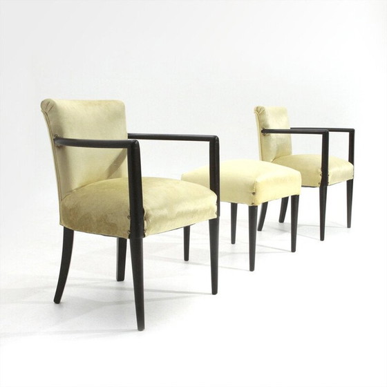 Image 1 of Paar vintage Italiaanse fluwelen fauteuils met voetenbank, 1940