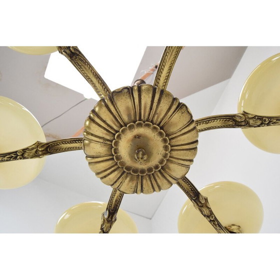Image 1 of Vintage art deco kroonluchter van glas en messing, Tsjecho-Slowakije 1930