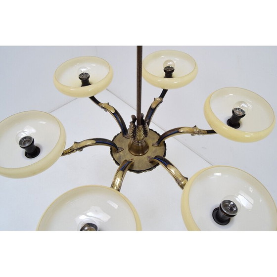 Image 1 of Vintage art deco kroonluchter van glas en messing, Tsjecho-Slowakije 1930