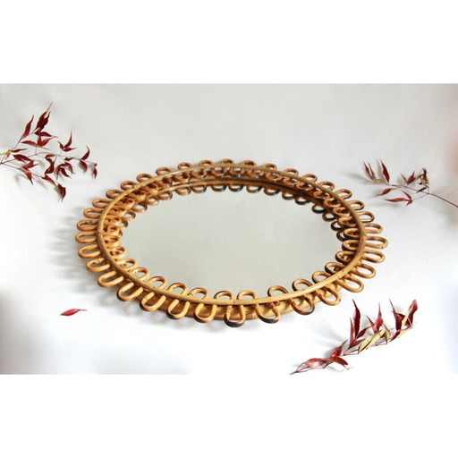 Vintage bamboe spiegel Sibilla, Italië 1950