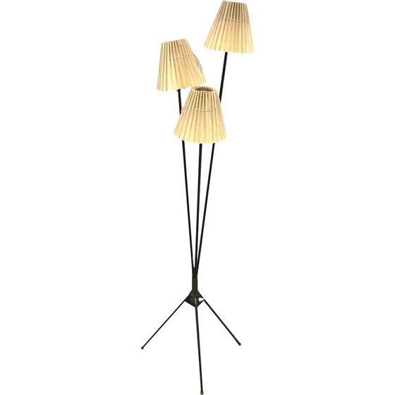 Image 1 of Vintage "driepoot" vloerlamp van metaal en stof, Zweden 1960