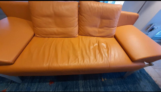 Image 1 of Rolf Benz Design Sofa 1600 leer oranje 2-zits