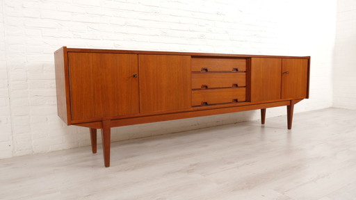 Vintage Teak Dressoir | 240 Cm | Houten Greepjes