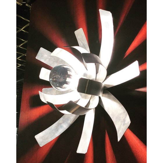 Image 1 of Vintage wandlamp in geborsteld staal van Michel Boyer, 1970