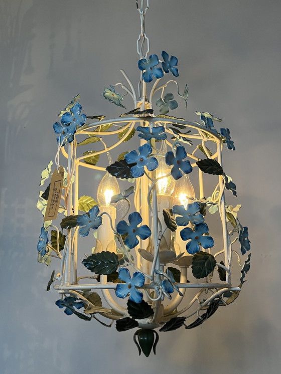 Image 1 of Vintage Italiaanse Bloemen Hanglamp Kroonluchter Lantaarn