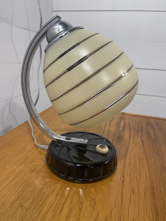 Image 1 of Vintage tafellamp ArtDeco groen opaalglas