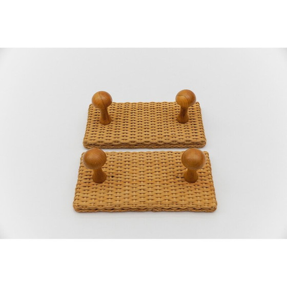 Image 1 of Paar vintage rotan en houten wandhaken, 1960