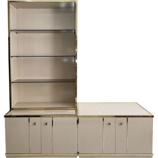 Vintage dressoir met beige en messing kast door Renato Zevi 1970