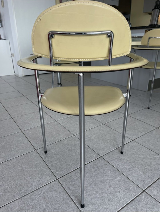 Image 1 of 6x Arrben zacht gele leren eetkamerstoelen