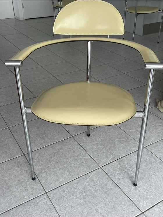 Image 1 of 6x Arrben zacht gele leren eetkamerstoelen