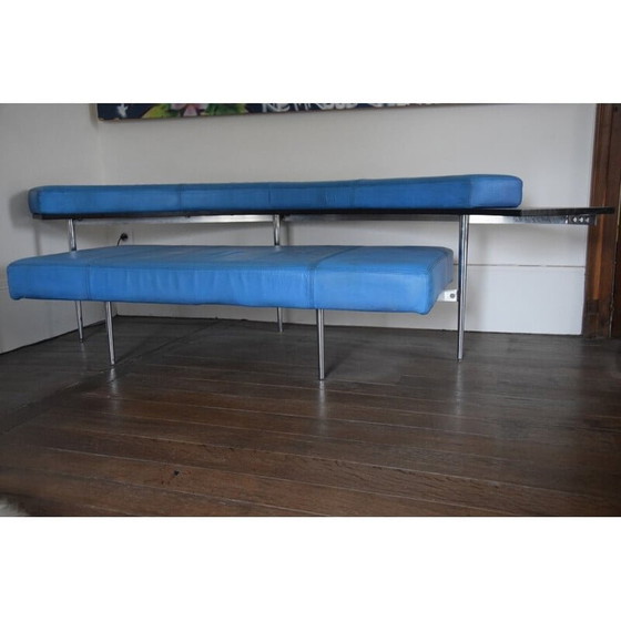 Image 1 of Vintage blauw leren bank, 1970-1980