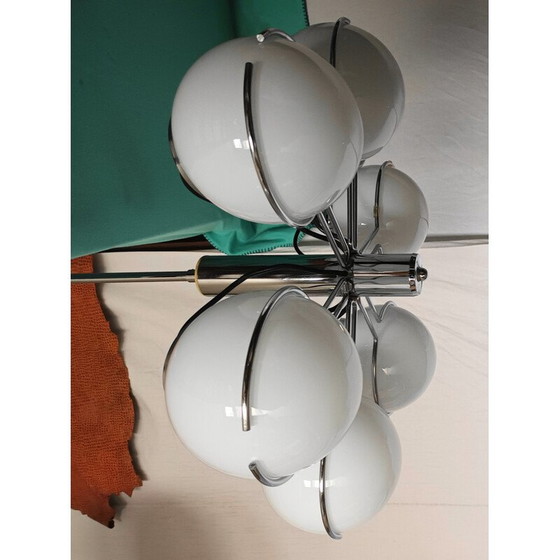 Image 1 of Vintage kroonluchter in chroom metaal en opaline glas voor Targetti Sankey, Italië 1970