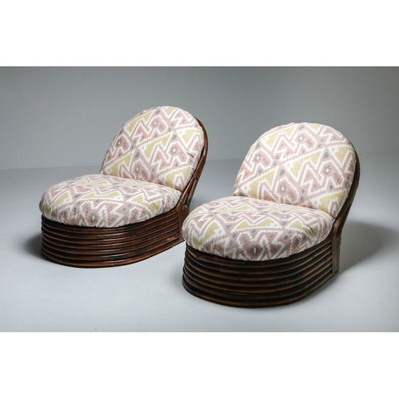 Image 1 of Paar vintage bamboestoelen in Pierre Frey jacquard 1970