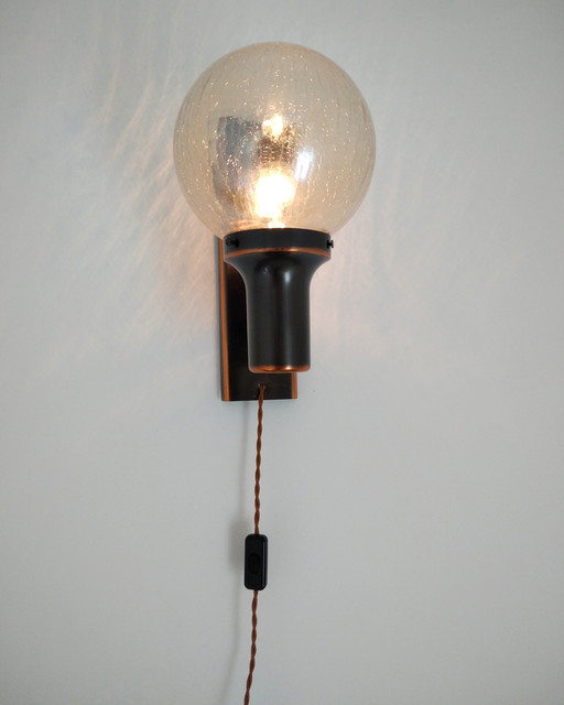 Paar Wandglazen Lampen | Mid-Century Bollampen | Bronzen Wandlampen | Mid-Century Lampen Uit De Jaren '70