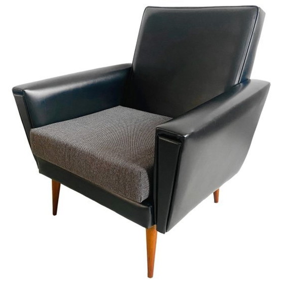 Image 1 of Mid-century deens design fauteuil zwart skai 1960's