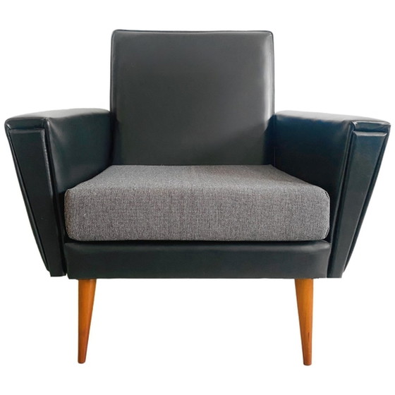 Image 1 of Mid-century deens design fauteuil zwart skai 1960's