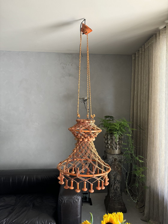 Image 1 of Seventies Unieke Grote Handgeknoopte Madcramé Hanglamp Temde Leuchten