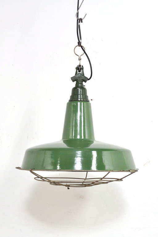 Vintage emaille lampen met kooi