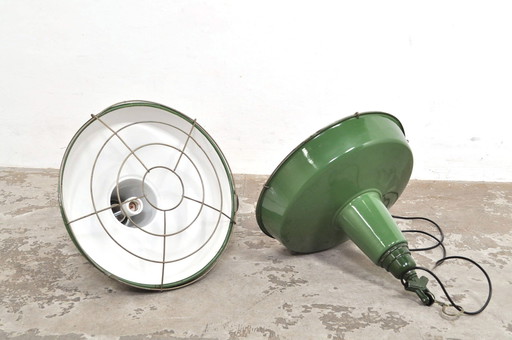 Vintage emaille lampen met kooi