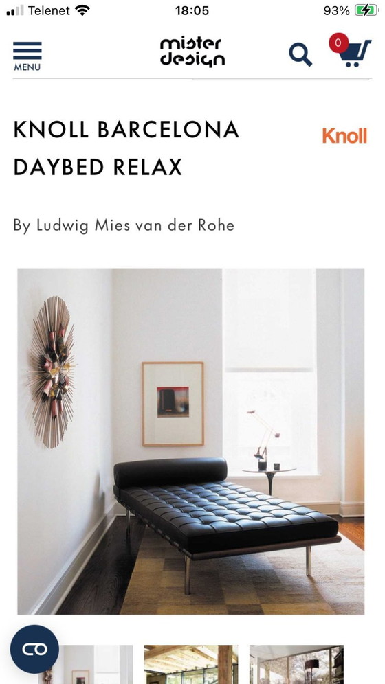 Image 1 of Knoll Barcelona Daybed Zwart Leder, Mies Van Der Rohe