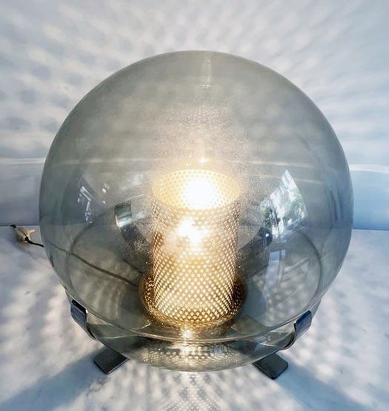 Image 1 of Vintage lamp - Verchroomd staal - Geperforeerd metaal - Glas - 1970