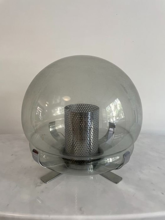 Image 1 of Vintage lamp - Verchroomd staal - Geperforeerd metaal - Glas - 1970