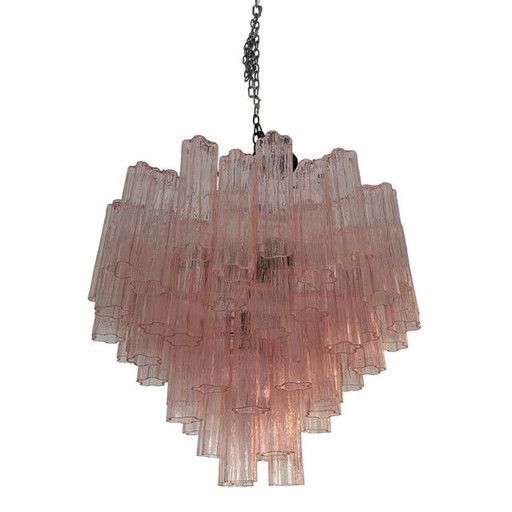 Murano stijl glazen spoetnik kroonluchter roze en Brunito metalen frame